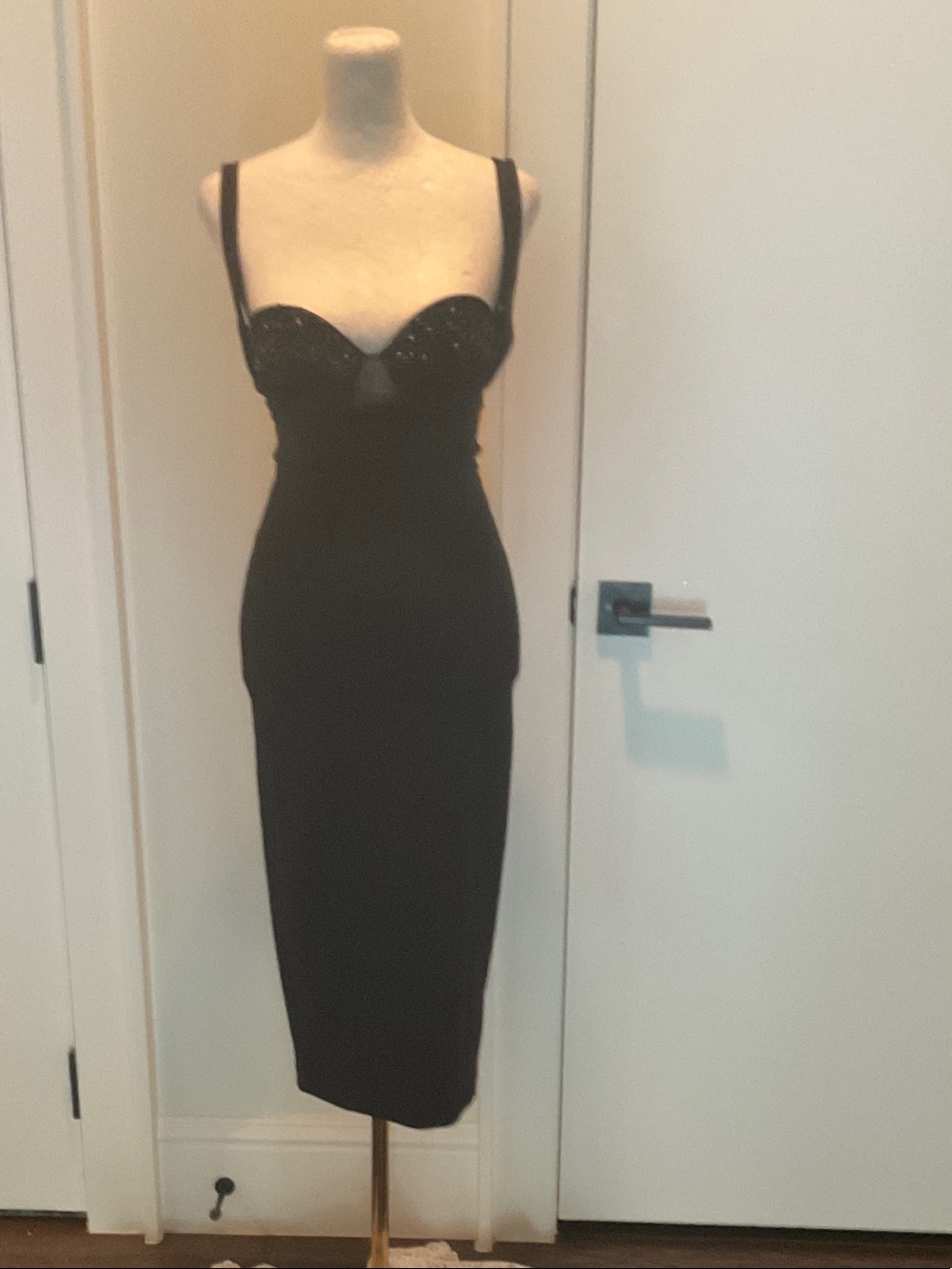 Black Midi Bodycon Dress with Embellished Bust